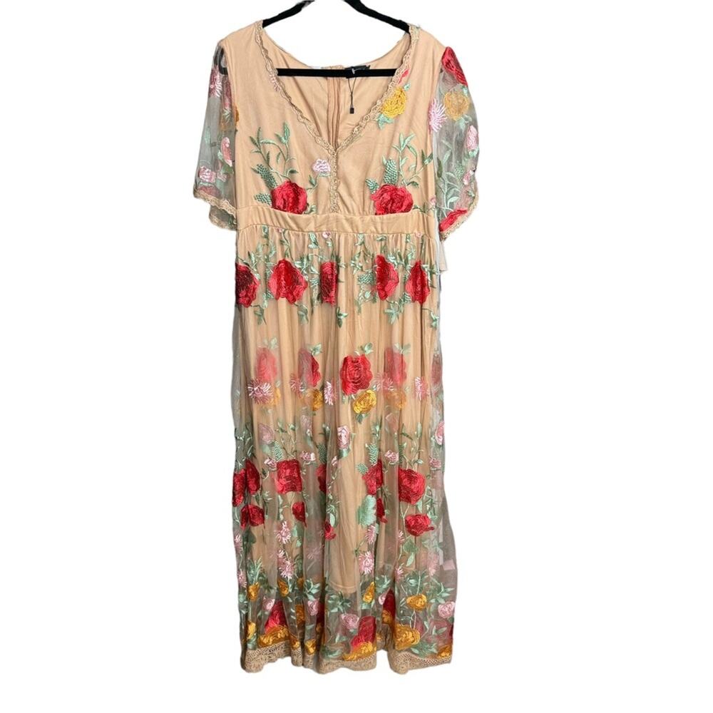 Xpluswear Elegant Floral V-Neck Maxi Dress XL